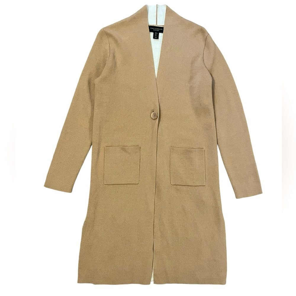 Paul Costelloe Black Label Wool Blend Duster Cardigan Tan Beige Womens Small